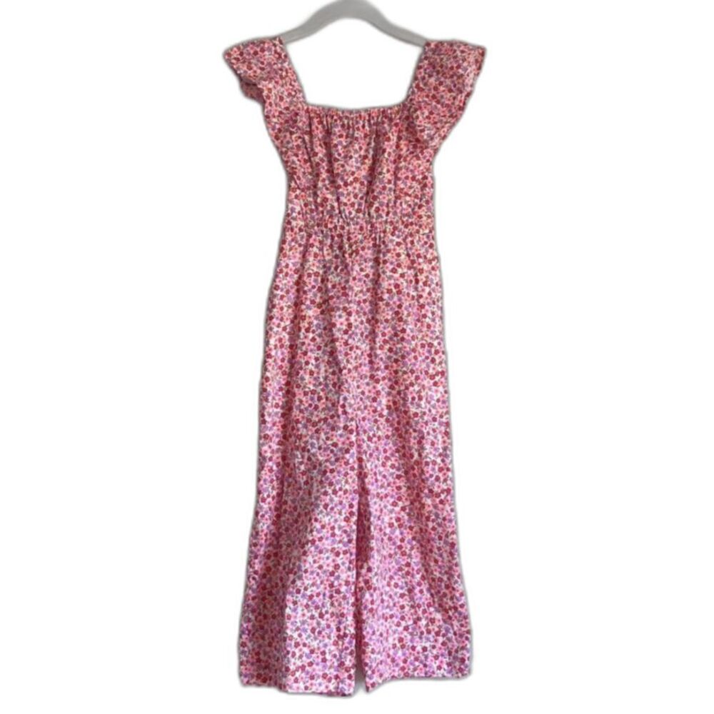 Tea Collection What’s the Scoop Floral Jumpsuit Girls 5 Pink Ruffle Cotton